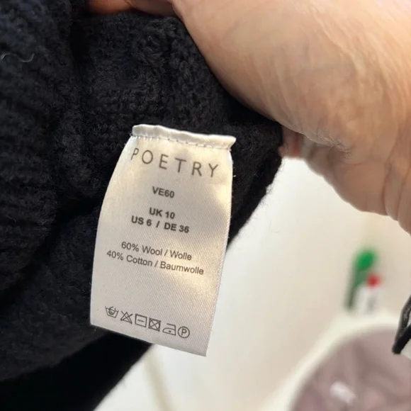 Poetry Black Wool Cotton Blend Sweater Classic Prep Chunky Fits like Medium - Picture 3 of 6